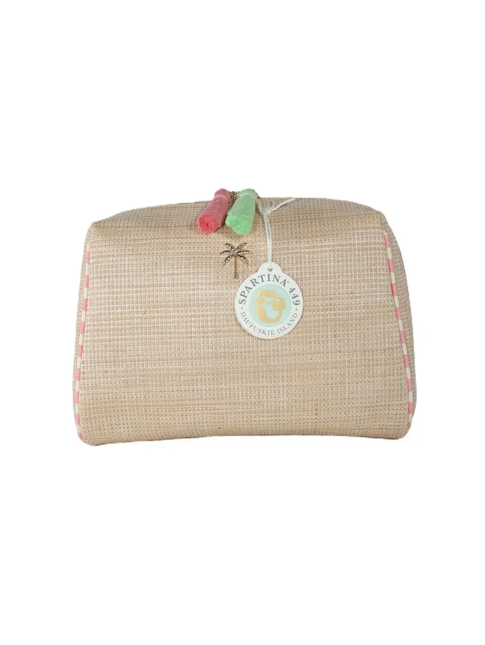 Spartina 449 Boho Large Faux Straw Cosmetic Pouch – Palm Tree – NWT